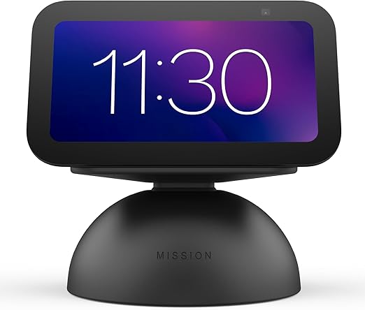 Echo Show 5 on charcoal black battery base - front view