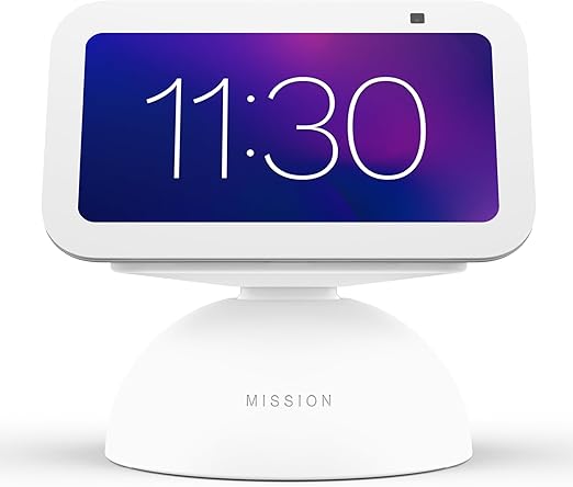 Echo Show 5 on glacier white battery base - front view