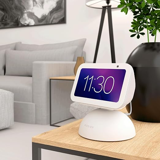 Sleek white battery base for Echo Show 5 moves from room to room