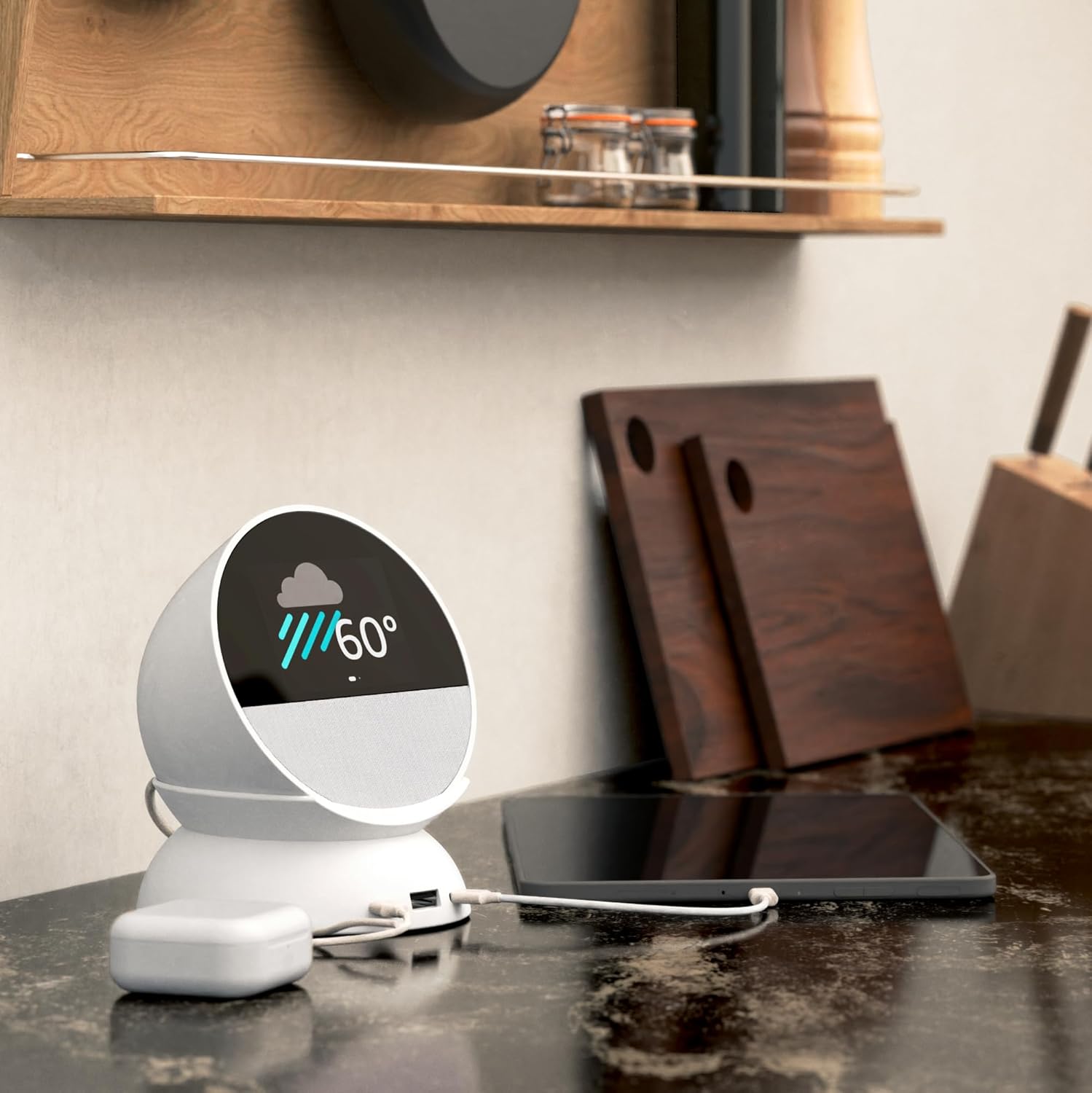 USB-C and USB-A Charging Stand for Amazon Echo Spot ('24) - Glacier White