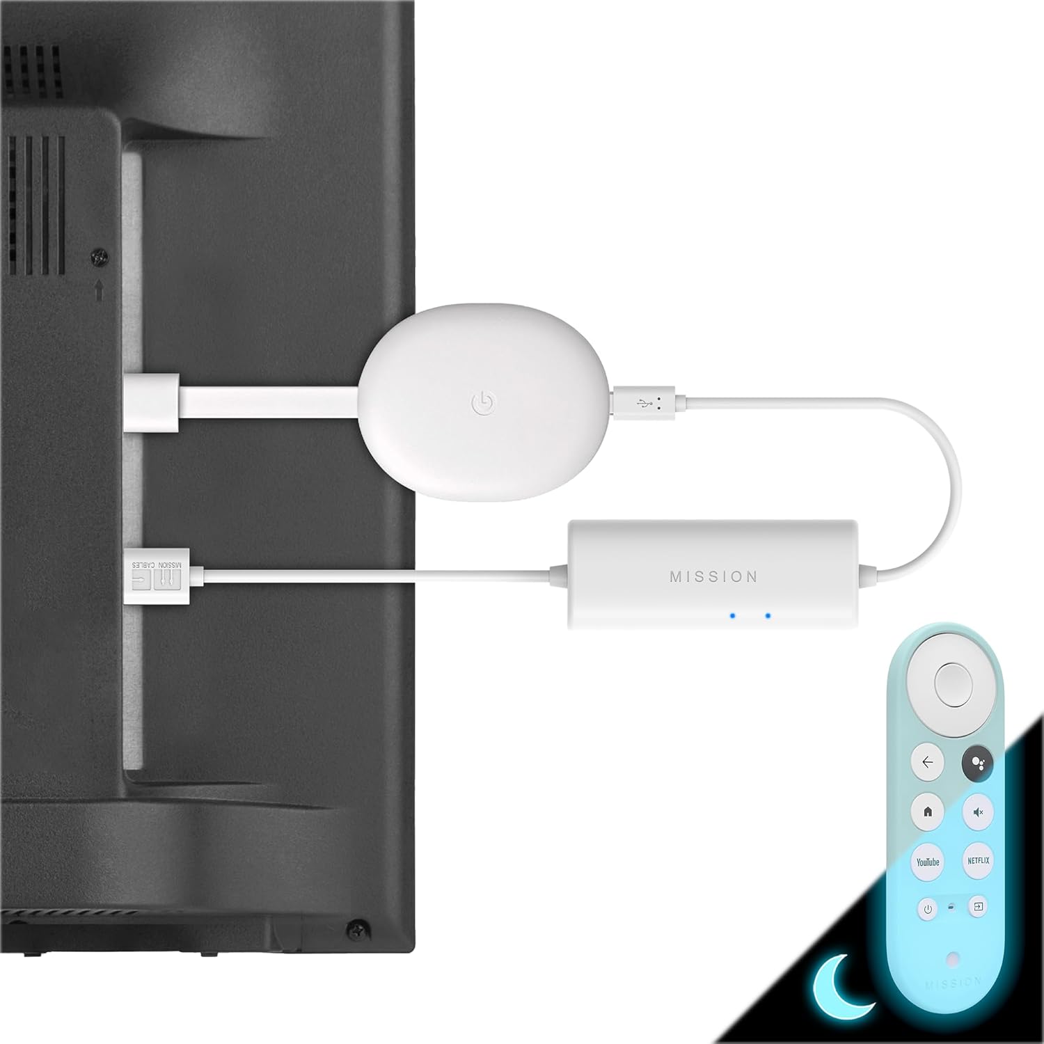 USB Power Cable for Chromecast (4K) with Google TV (With Glow Remote Sleeve)