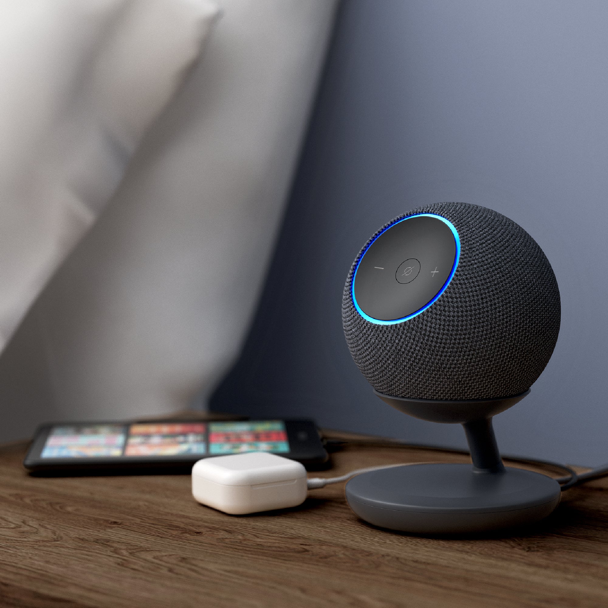 Stand with USB-C Charging Ports for Echo Dot Max - Slate Gray