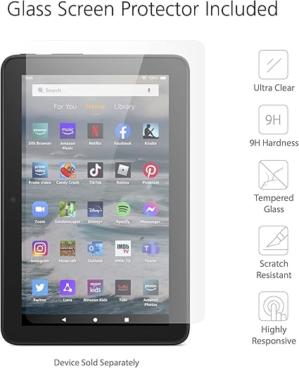 Clear Case & Glass Screen Protector for Amazon Fire 7 Tablet ('22)