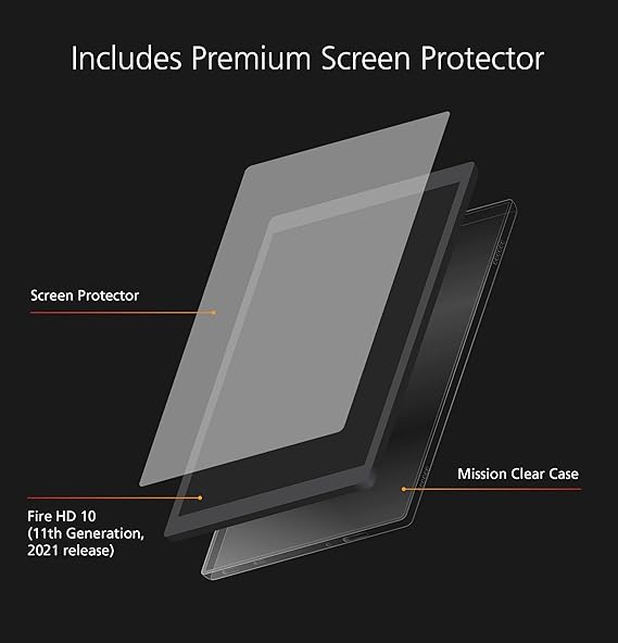 Clear Case & Screen Protector for Amazon Fire HD 10 ('21, 10th Gen) & Fire HD 10 Plus ('21, 10th Gen)