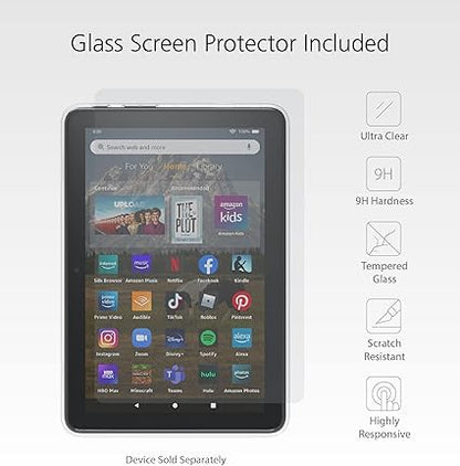 Clear Case & Glass Protector for Amazon Fire HD 8 Tablet ('22 & '24) - Blue