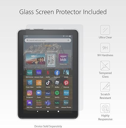 Clear Case & Glass Protector for Amazon Fire HD 8 Tablet ('22 & '24) - Blue