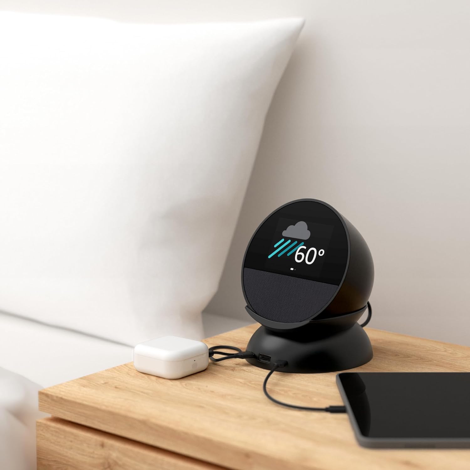 USB-C and USB-A Charging Stand for Amazon Echo Spot ('24) - Charcoal