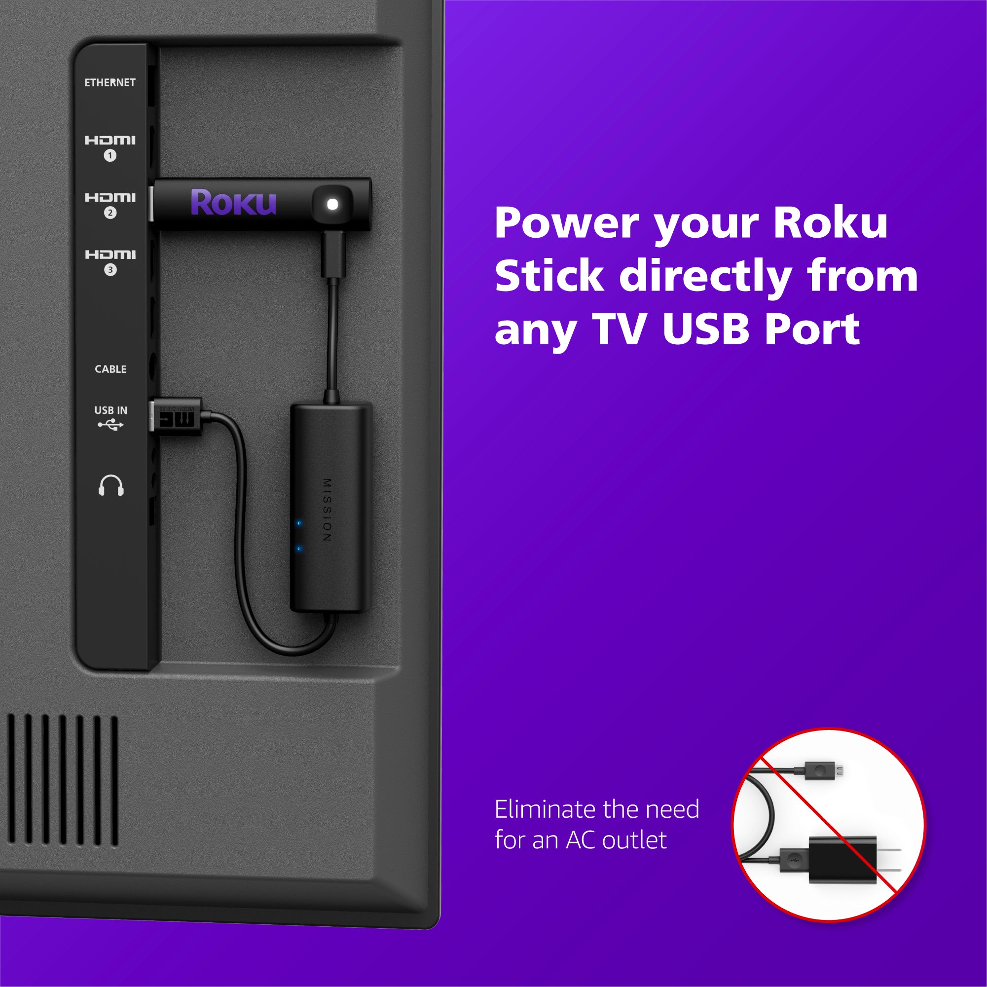USB Power Cable for Roku Streaming Stick (Power Your Roku Directly from Your TV)