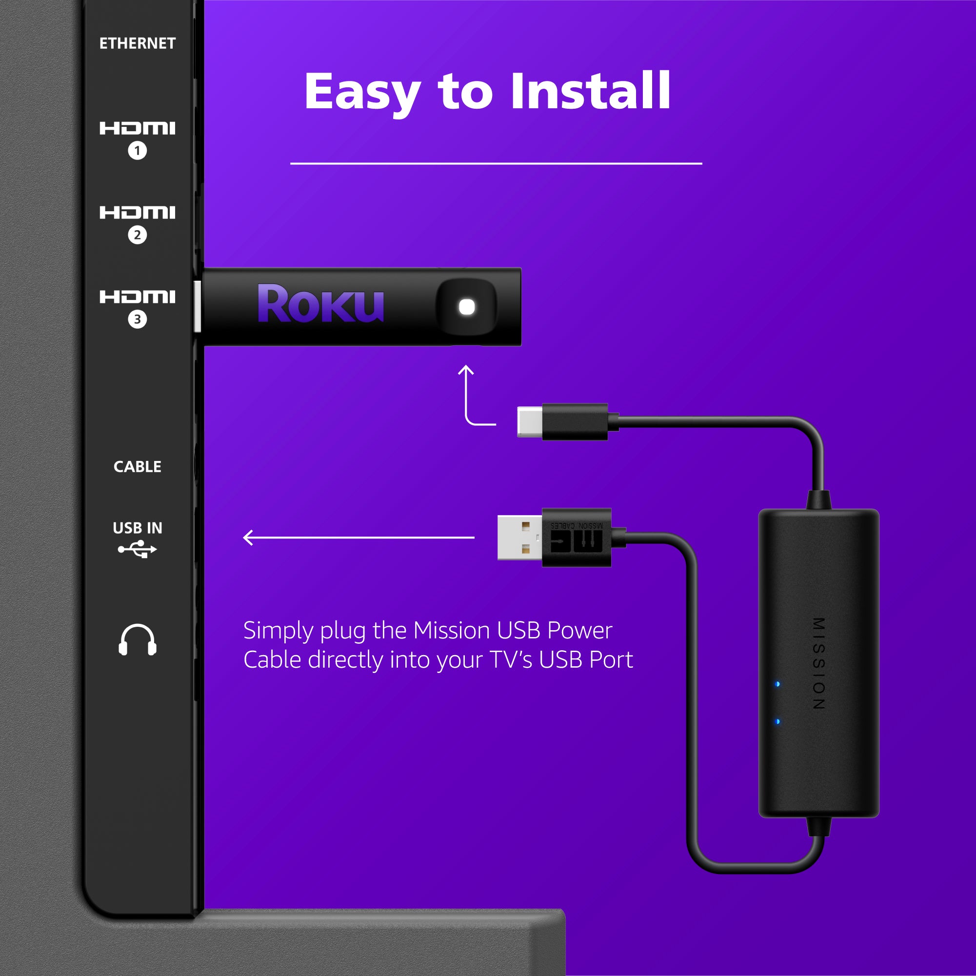 USB Power Cable for Roku Streaming Stick (Power Your Roku Directly from Your TV)