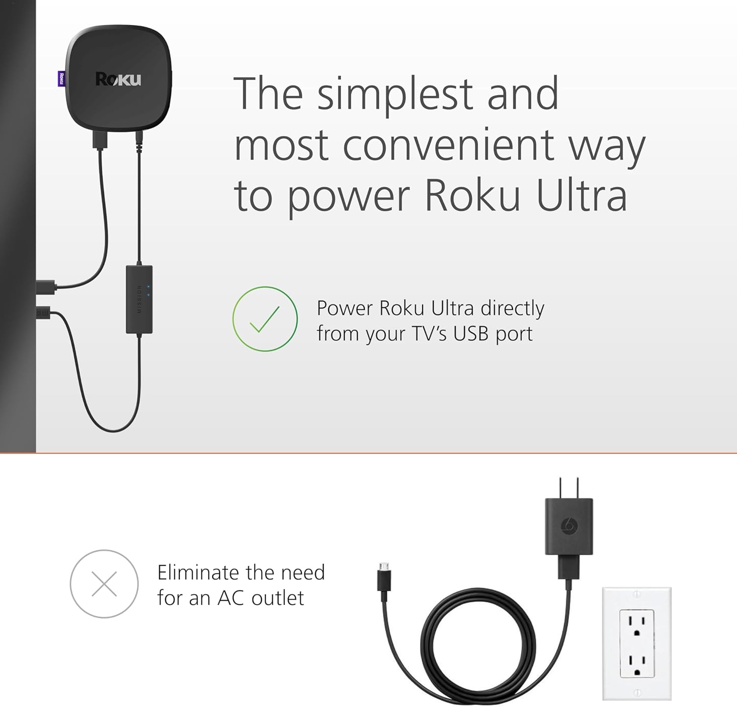 USB Power Cable for Roku Ultra (Power Roku Directly from TV)