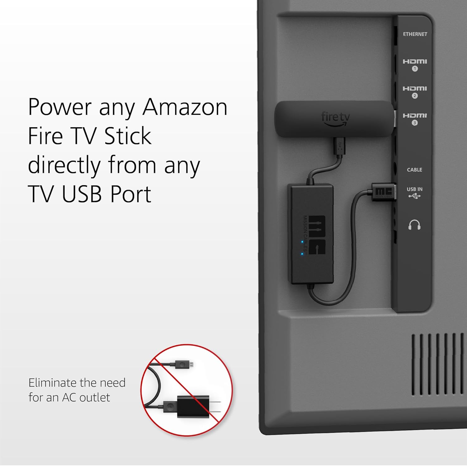 USB Power Cable for Amazon Fire TV Stick (Eliminates Need for AC