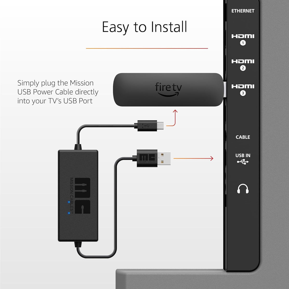 Firestick Power Source USB Power Cable for Amazon Fire TV Stick (Eliminates Need for AC Adapt ...