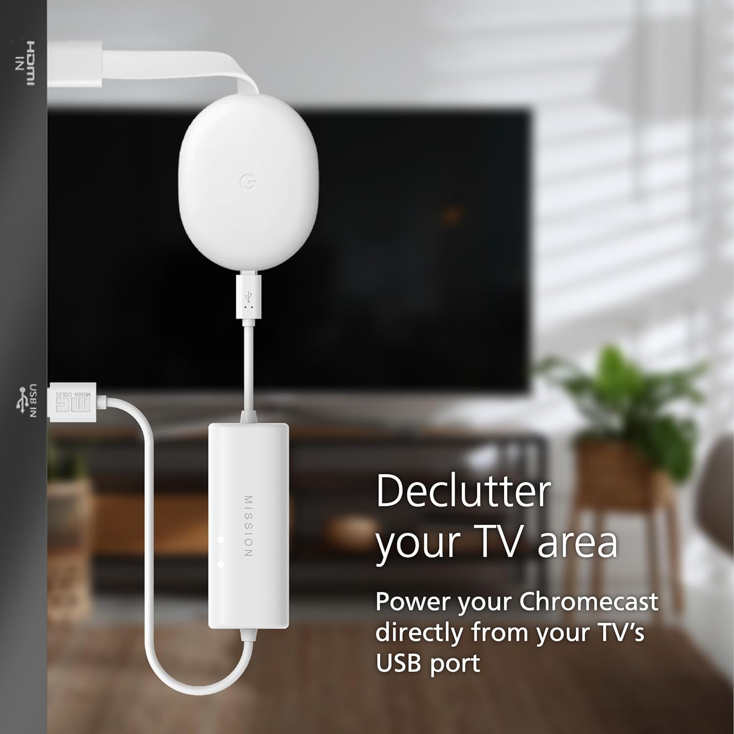 USB Power Cable for Chromecast (4K) with Google TV (Power Google TV Directly from TV)