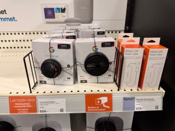 USB Power Cable for Chromecast on shelf at Clas Ohlson